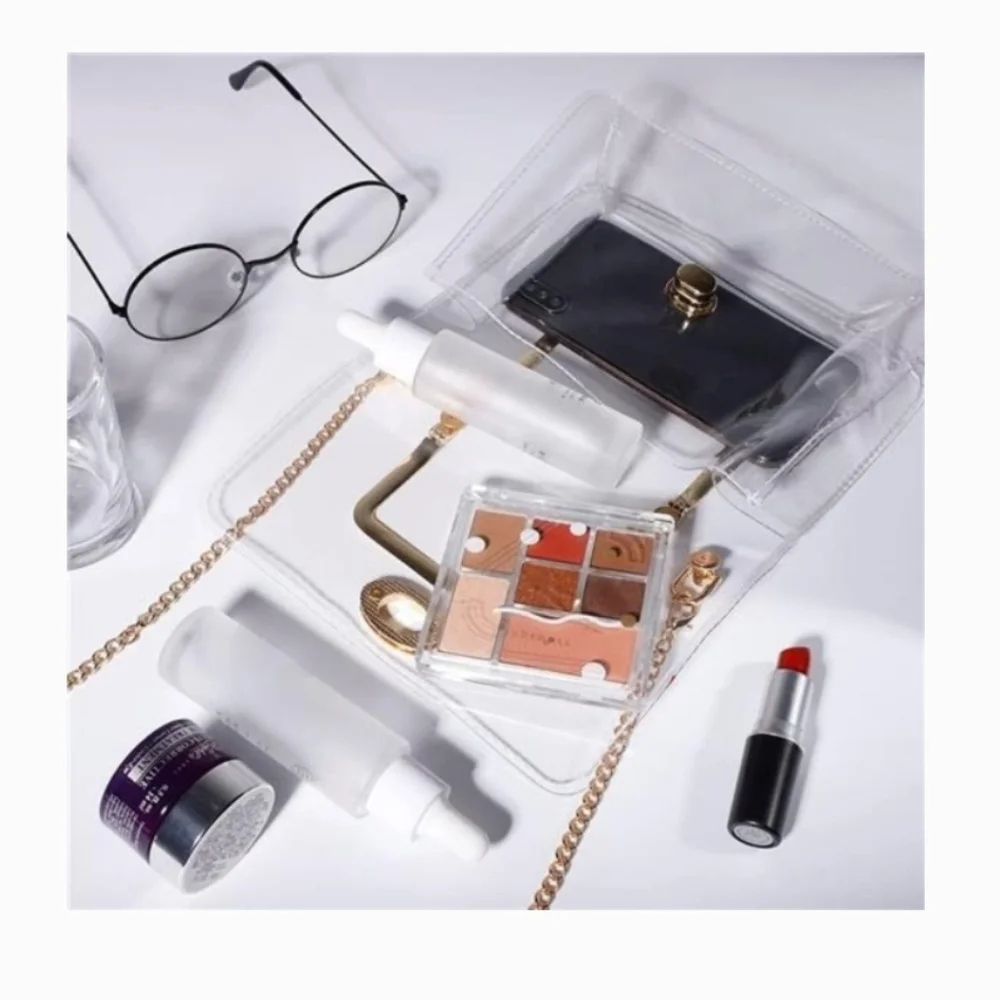 Clear Acrylic Box Clutch‎ Crossbody Gold Chain Luxe Transparent Stadium Bag Chic